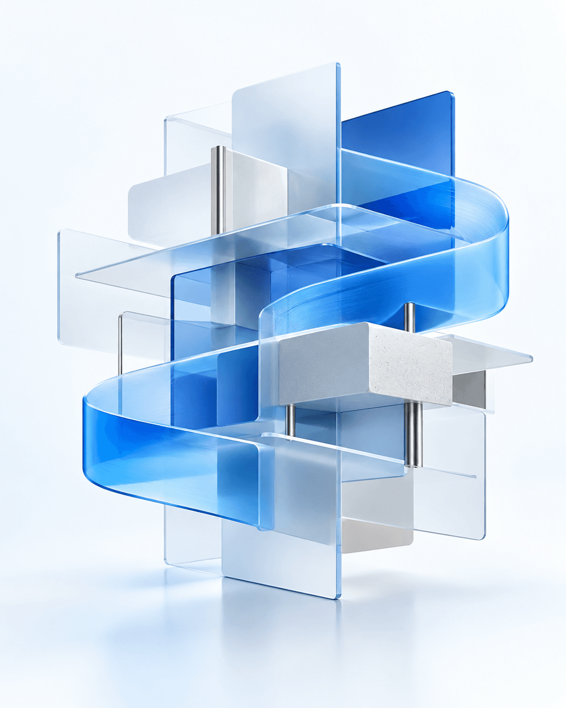 Abstract blue architectural forms representing connected business technology