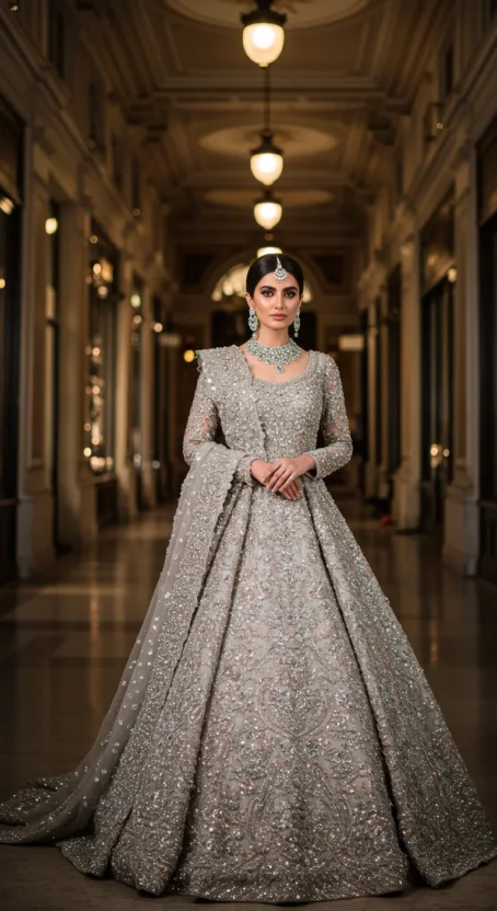 Our Commitment to Transparency & Customer Satisfaction At Dawood Apparel, we value trust and transparency above everything. That’s why, during the embroidery and production process, we keep you connected at every step: ✅ Daily Updates – We share pictures and videos of your outfit throughout the production journey. This way, you can see the progress firsthand and feel fully confident about your order. ✅ Free Minor Changes – Small adjustments during embroidery are accommodated free of cost, ensuring your outfit is crafted exactly the way you imagined. ✅ Extra Customizations – Any additional work beyond the finalized design (such as extra fabric, heavy embellishments, or detailing) will be charged separately. ✅ Final Fabric & Color – Once your selected fabric and color are approved, they are locked in and cannot be changed afterward. This transparent process is designed to protect both our clients and our craftsmanship. Especially for our global customers, where fraud can sometimes occur, our step-by-step updates make production visible and interactive. This ensures your outfit is delivered exactly to your expectations—building trust and guaranteeing complete satisfaction. How Our Process Works At Dawood Apparel, we believe in honesty, clarity, and customer happiness. From your first consultation to the final delivery, we keep everything smooth and stress-free. Here’s how the process works: Step 1: Initial Contact & Information Reach out to us through our website, social media, or email. Our team will collect your details, understand your requirements, and guide you toward the next step. Step 2: Consultation We arrange a consultation—either in person at our studio or online for out-of-town clients. In this session, we discuss your needs, style inspirations, and event details. You may share design sketches, reference images, or ideas from our collection. Many of our bridal orders are designed entirely from scratch. Step 3: Price Estimates Based on your shortlisted options, we provide estimated pricing. This helps you choose the design that matches both your style and budget. Step 4: Finalization & Payment Once you’re ready to proceed, we finalize all elements including design, colors, and customizations. Measurements: We provide a professional measurement guide for the perfect fit. Contract (if required): For large or fully customized bridal orders, we create a written contract for clarity. Payment: An invoice is shared, and production begins only once all details (cut, color, and measurements) are confirmed. Step 5: Production Your dream outfit enters production! To give you complete peace of mind, we share daily progress updates with images and videos. Minor changes can still be adjusted during this stage before the final completion. Step 6: Post-Production When your outfit is finished, we share the final images with you before shipping. This ensures you are 100% satisfied with how your bridal outfit looks. Silver Mirage